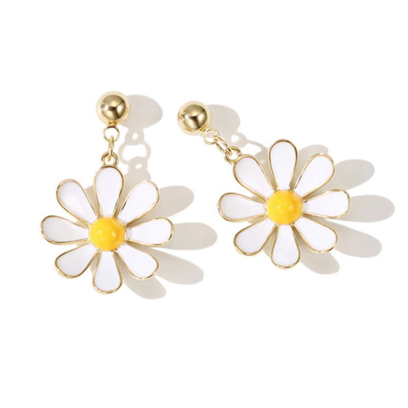 Bohemian Sun Flower Earrings Dripping Oil Eardrop Ladies 1Pair Round Pendant 