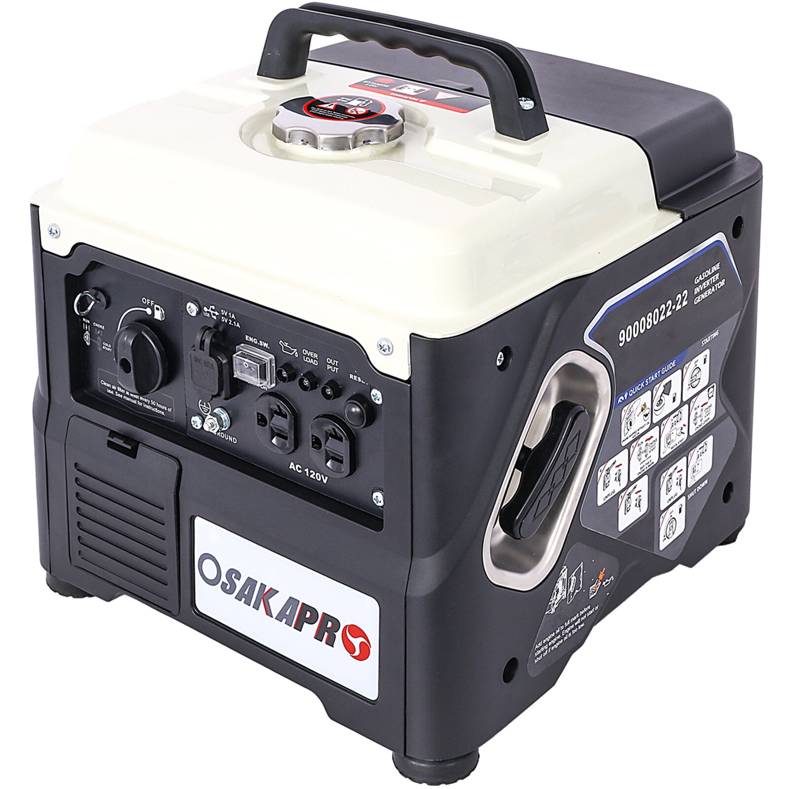 Portable Generator, Portable Inverter Generator,1200W ultra-quiet gas engine, EPA Compliant, Eco-Mode Feature, Ultra Lightweight for Backup Home Use & Camping, Black White Portable Power Station