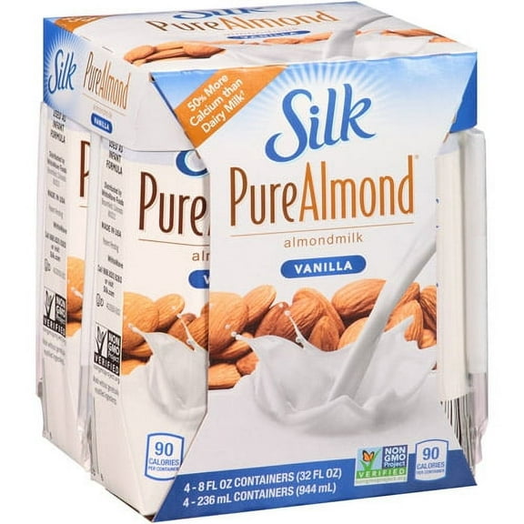 Silk Pure Almond Vanilla Almond Milk, 8 Fl. Oz., 4 Count