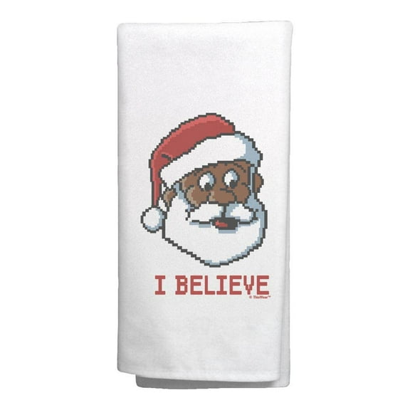 ThisWear Reindeer Christmas Decoration Digital Pixel Art Black Santa I Believe Decorative Kitchen Towel White