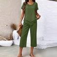 thumbnail image 2 of QIYAGBSA 2 Piece Sets for Women Round Neck Top and Capri Pants with Pockets Relaxed Fit Summer Casual Lounge Wear (Army Green L), 2 of 6