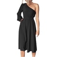 thumbnail image 4 of Fesfesfes Women Dress Sexy Off Shoulder Solid Color Long Sleeve Elastic Waist Long Dress Under $10, 4 of 8
