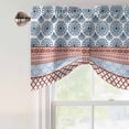 thumbnail image 4 of Blue Red Boho Tie Up Valance Curtains for Windows, Kitchen Curtains Window Treatments, Vintage Geometric Stripes Abstract Art Short Window Shades Valances for Bedroom Bathroom Cafe 42"x18", 4 of 8
