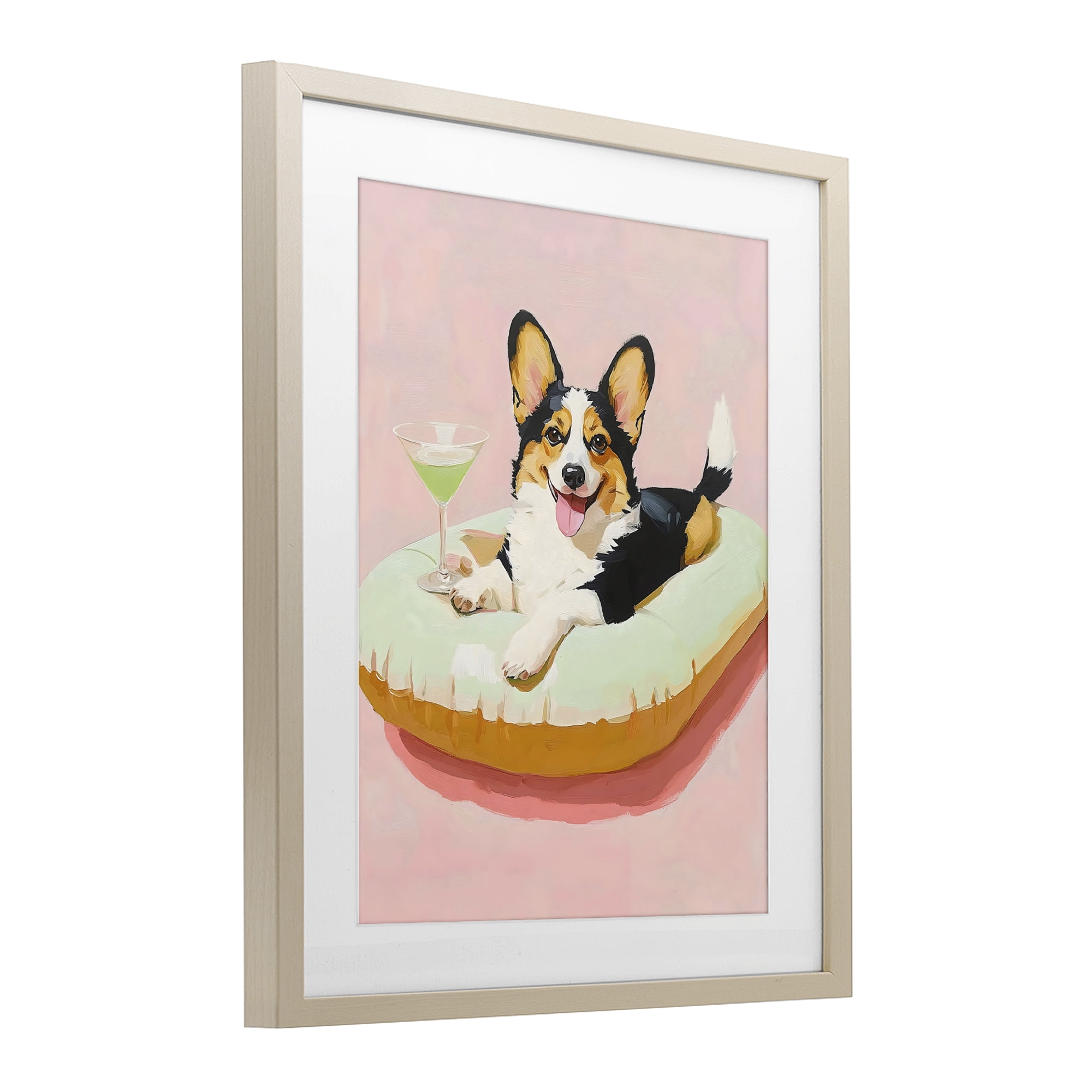 Stupell Industries Pastel Corgi with Cocktail Birch Framed Print Under Glass, design by The Prints Vibe
