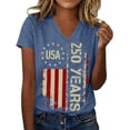 thumbnail image 3 of 250 Anniversary Shirt Women's Patriotic Graphic V Neck Short Sleeve Tee Independence Day Tshirts for Women Light Blue L, 3 of 6