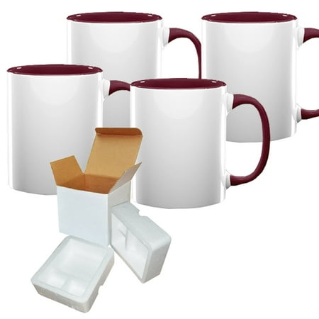 

Mugsie 4 Pcs 11OZ Dark Red Inside & Handle Sublimation Mugs With Foam Support Boxes