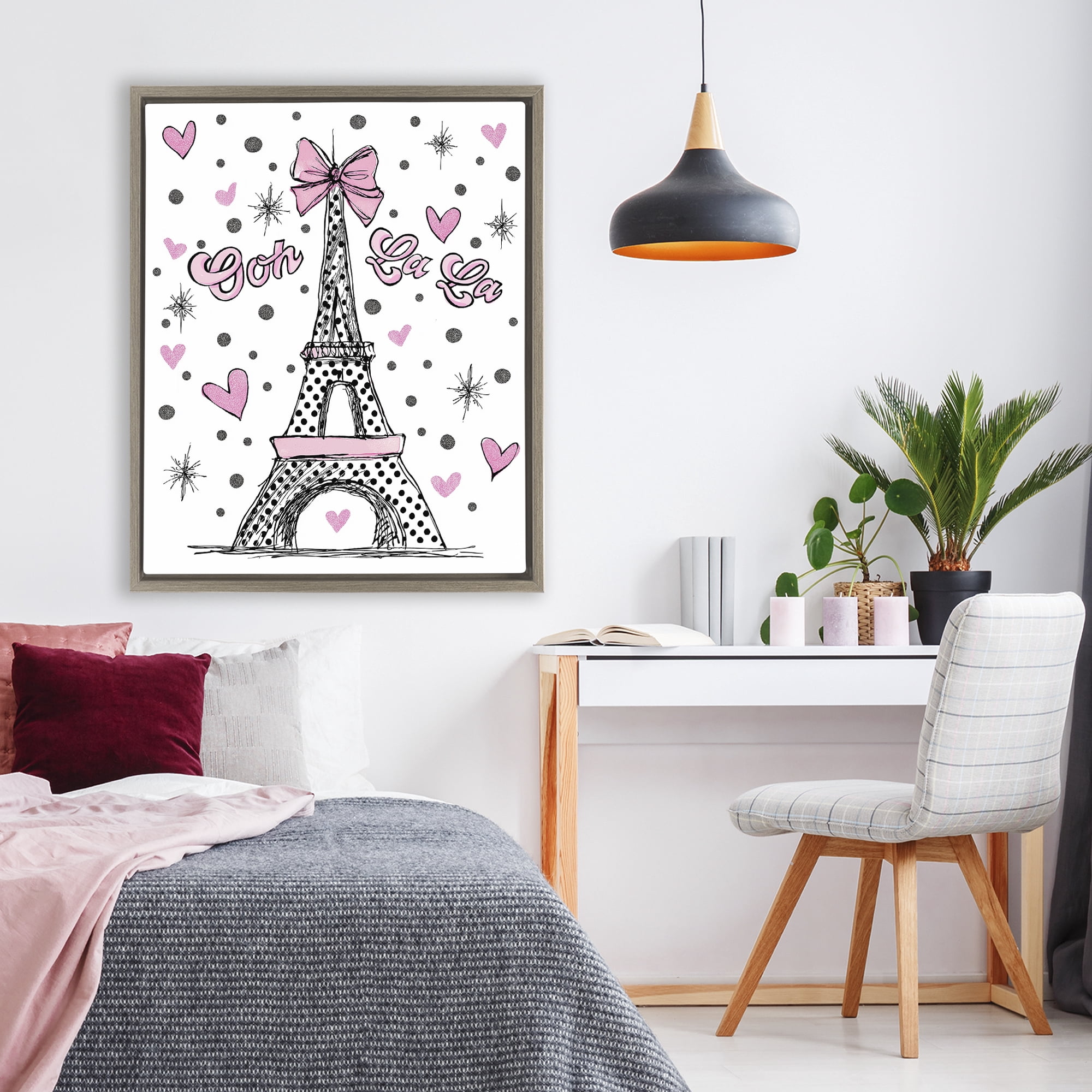 Stupell Industries Ooh La La Polka Dots Eiffel Brown Framed Floater Canvas Wall Art, design by Jess Stempel