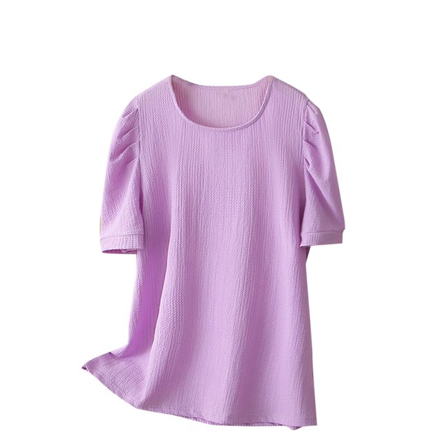 Timegard Hauts pour Femmes Grande Taille Manches Courtes Bouffantes Froncées Col Rond Blouse Confortable Été Décontractée Ample
