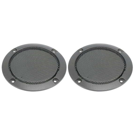2pcs 3.5" Vehicle Audio Speaker Cover Mesh Subwoofer Horn Guard Decorative Circle Grille Protector Titanium Tone