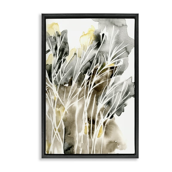 Stupell Industries White Strands Watercolor Plants & Flowers Painting Black Floater Framed Canvas Art Print Wall Art, 17 x 25