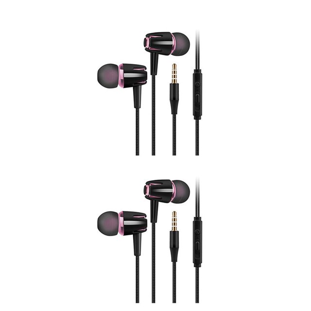 Tholdsy Auriculares con cable en el oído Auriculares con reducción de ruido Auriculares universales para viajes deportivos para caminar con negro + rosa 2piezas