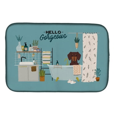 Carolines Treasures CK7553DDM Chocolate Dachshund in Bathtub Dish Drying Mat 14 x 21" multicolor