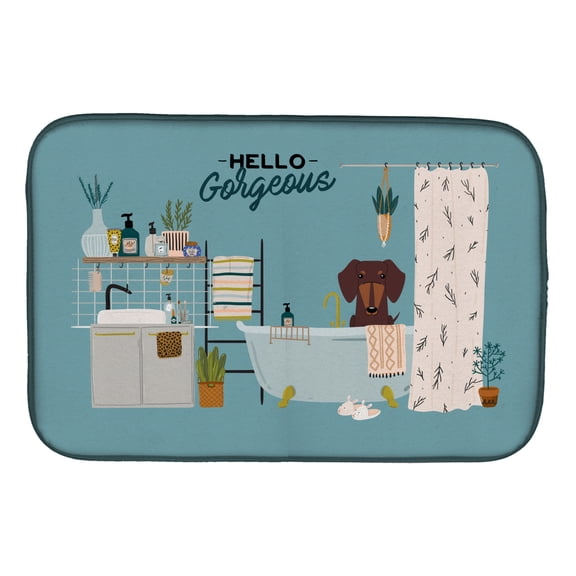 Carolines Treasures CK7553DDM Chocolate Dachshund in Bathtub Dish Drying Mat 14 x 21" multicolor