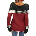 thumbnail image 3 of Tuphregyow Women Pullover Sweater Top Stripe Print Trendy Oversized Fuzzy Party Outdoor Chunky Warm Knit Sweater Casual Jumper Tops Crew Neck Long Sleeve Red XL, 3 of 5