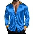 thumbnail image 5 of GuangCheng Mens Shirts,Satin,Long Sleeve,Button Down Shirts with Contrast Collar,Cuffs,Slim Fit,Luxurious Shiny Tops,Sky Blue,Size M, 5 of 8