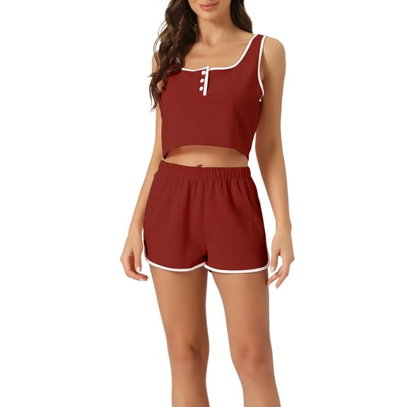 INSPIRE CHIC Women's Ribbed Pajama Sets Sleeveless Crop Tank Top and Shorts 2 Piece Lounge Outfits Sets M Red