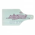 thumbnail image 1 of Unicorn Cat Cutting Board, Pink Cat a Horn and Funny Expression Lying Caticorn Cartoon Mascot, Decorative Tempered Glass Cutting and Serving Board, Wine Bottle Shape, Pink Lilac White, by Ambesonne, 1 of 1