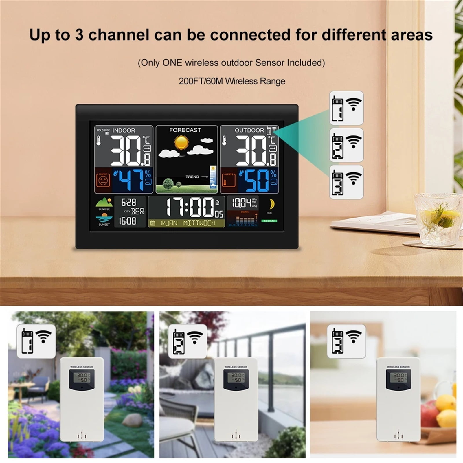 E0160 Wireless Weather Station Thermometer Hygrometer Temperature Meter Forecast With Radio Control Time Function