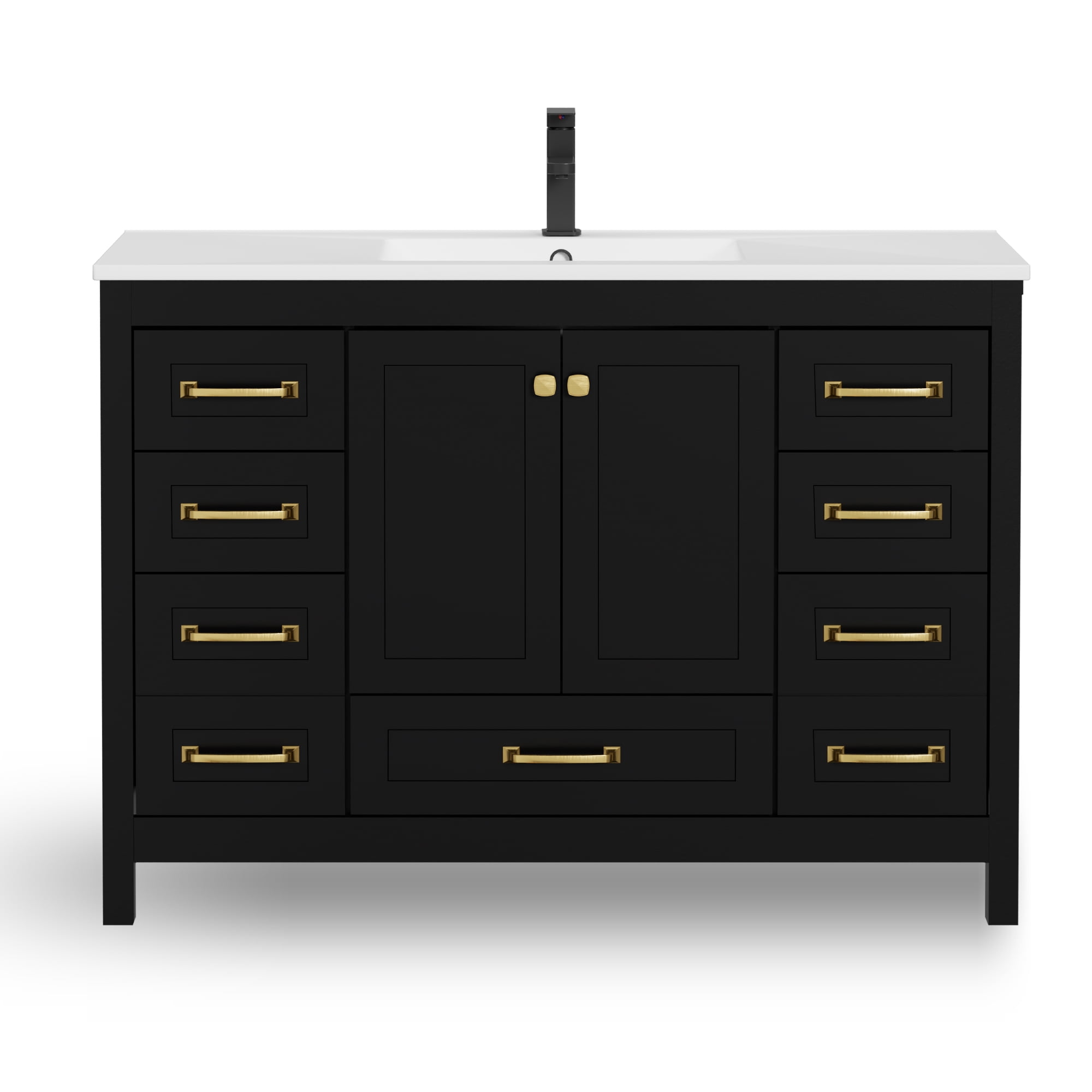 Eclife 48" Freestanding Bathroom Vanity with Integrated Sink Top, Multi-Compartment Storage, Zinc Alloy Faucet