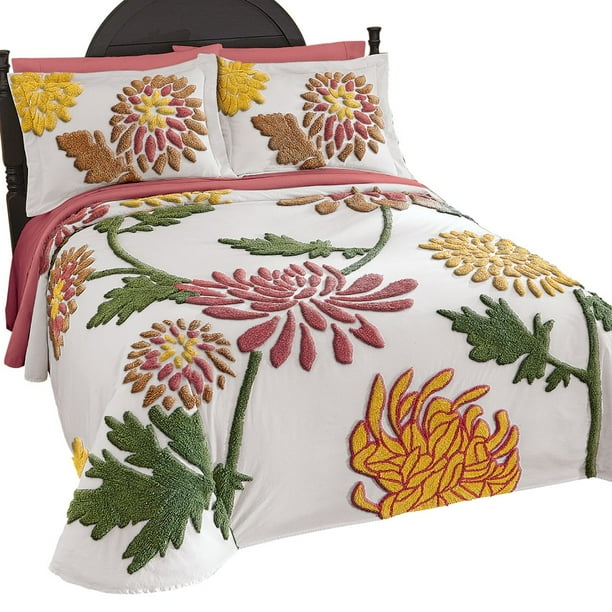 Fall Floral Garden Chenille Bedspread, Queen, Multi