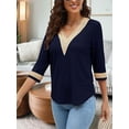 thumbnail image 2 of Women's Summer Tops Short Sleeve V Neck TShirt Casual Loose Tunic Blouse Tee Tops Navy Blue 2XL, 2 of 9