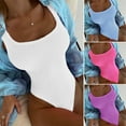 thumbnail image 5 of TNOBHG One-piece Bikini Women Monokini Skinny Elastic Solid Color Wave Stripe Soft Quick Dry Candy Color Slim Fit Breathable Padded Swimsuit Beachwear, 5 of 8