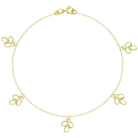 American Designs 14kt Yellow Gold Diamond-Cut Leaf Geometric Charm Dangle Bracelet 7.5 Chain