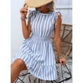 thumbnail image 6 of Women'S Striped Sleeveless Tank Dress Button Front Ruffle Hem A Line Dresses Light Blue L, 6 of 9