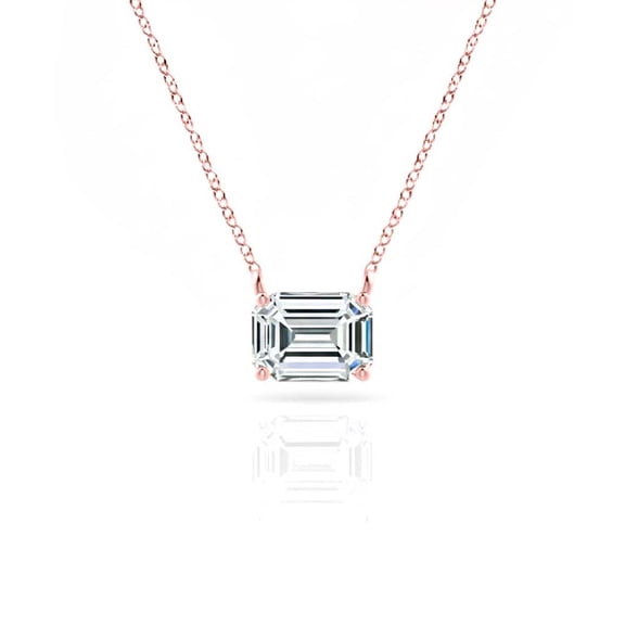 Mauli Jewels 10 Ct Emerald Cut Moissanite Solitaire Pendant Necklace for Women, EF-VS1 Clarity, 14K Gold Over 925 Sterling Silver with Silver Cable Chain, Rose, White & Yellow Gold