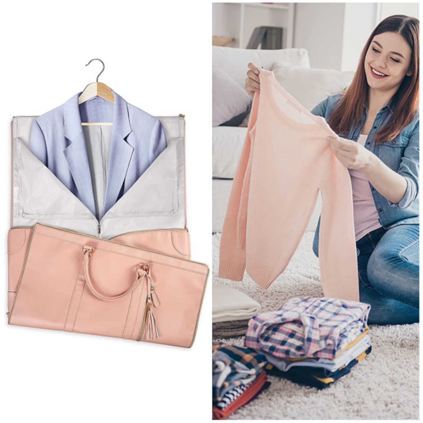 Garment Bag with Shoulder Strap PU Folding Suit Bag for Man Women Travel Bag Suitcase Waterproof Luggage Bag Organizers