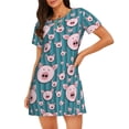 thumbnail image 1 of Balery Funny Pig Faces Camisón de manga corta con cuello redondo para mujer, cómodo y elegante., 1 of 6