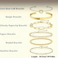thumbnail image 2 of PERITANG 6pcs/set Stylish and Versatile 14K Gold Plated Bracelets Set for Women - Clavicle Chain, Cuba Link, Herringbone, Twisted Rope - Perfect Jewelry Gift, 2 of 5