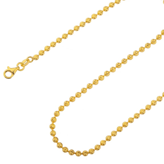 925 Sterling Silver, Moon Cut Bead Ball Gold Plated Chain 3mm Necklace - Hypoallergenic and Tarnish Resistant - By Oliver & Navy