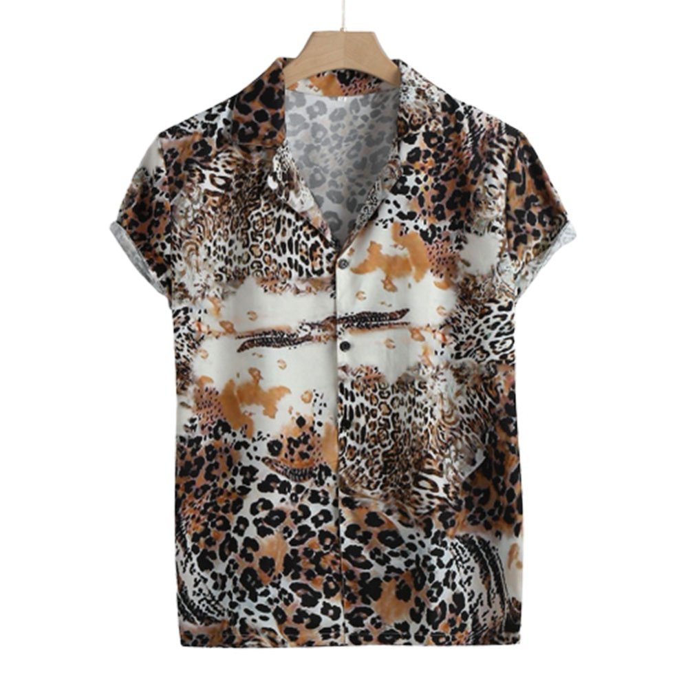 Meihuida - Men's Summer Short Sleeve Shirt Leopard Print Button Down ...