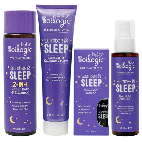 Oilogic, Baby Sleep Bundle, Essential Oil Roll on .2 oz, Vapor Bath 9 oz, Calming Cream 6 oz, Linen Mist 4 oz
