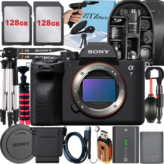 Sony a7 IV Mirrorless Camera   Tripod   2 Pack 128GB Memory Card   Backpack   ZeeTech Accessory Bundle (International Version)