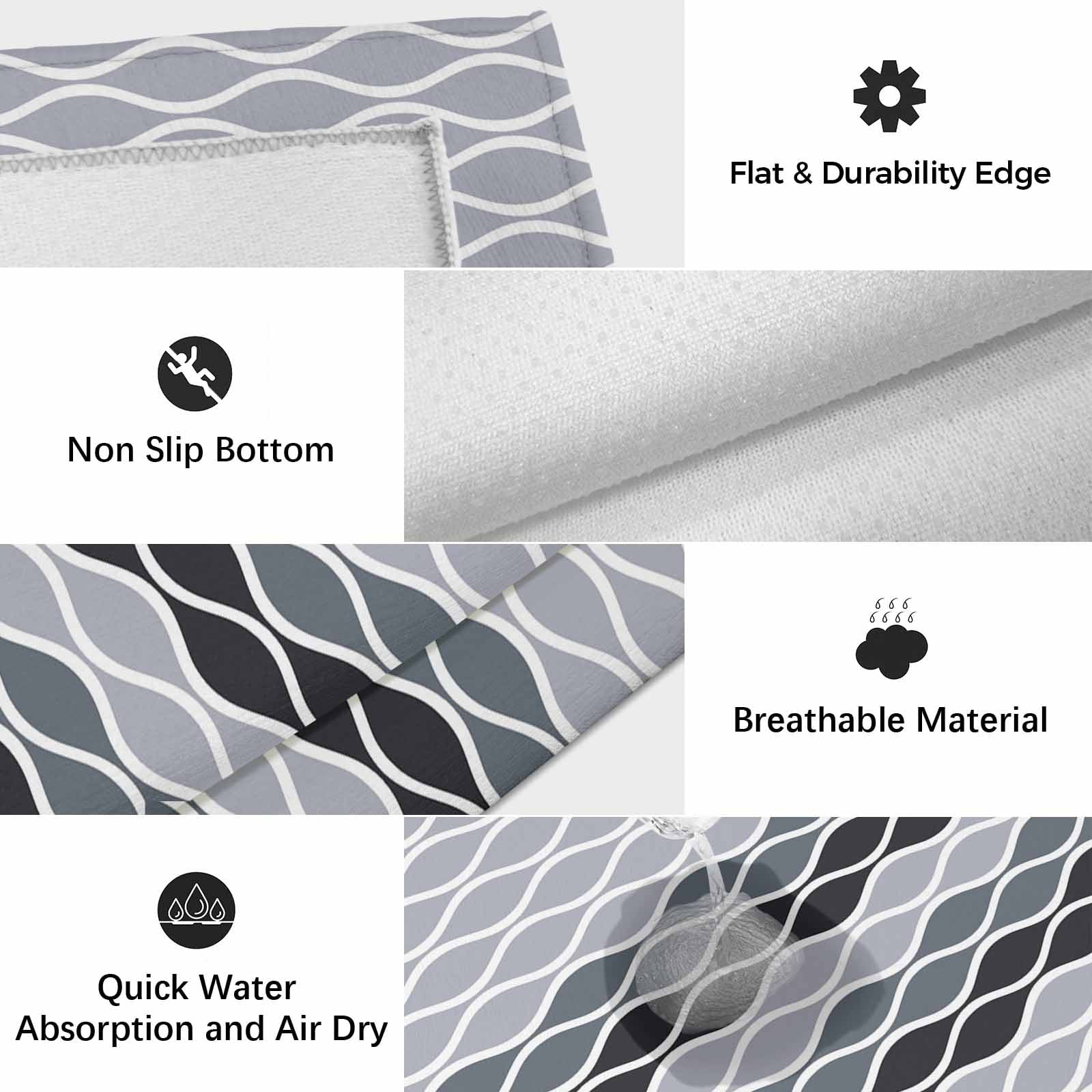 Outdoor Rug 3x5 ft Moroccan Ombre Grey Outdoor Large Area Rug Non Slip Rubber Abstract Wave Lines Front Door Mat RV Rug Camping Carpet Patio Outdoor Rugs for Backyard Balcony Deck Porch Indoor