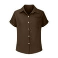 thumbnail image 6 of Fglymey Womens Casual V Neck Button Down Shirts for Women Solid Short Sleeve Blouse Tops Brown S, 6 of 7
