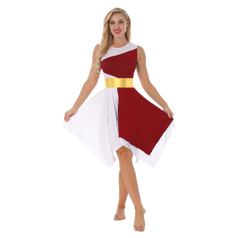 Miutii Mommy and Me Asymmetrical Praise Dance Tunic Dress Color Block  Liturgical Dancewear Burgundy M - Walmart.com