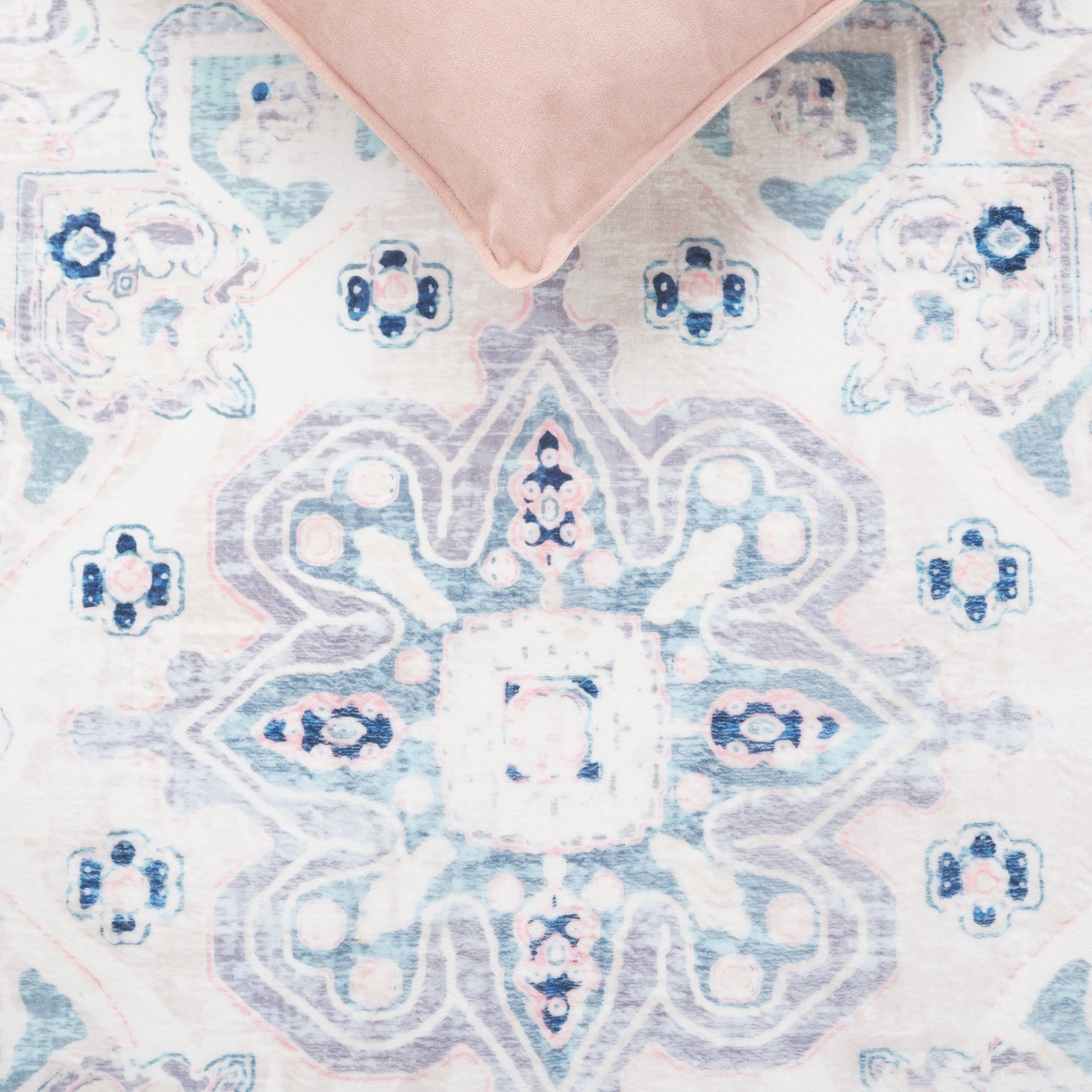 SAFAVIEH Arizona Desi Medallion Polyester Area Rug, Ivory/Aqua, 6' x 9'