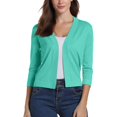 thumbnail image 5 of Essential Open Front Cropped Cardigan for Women, Soft Knit 3/4 Sleeve Bolero Shrug - Lightweight Solid Color Layering Top for Office Work Casual Spring Summer Cyan L, 5 of 7