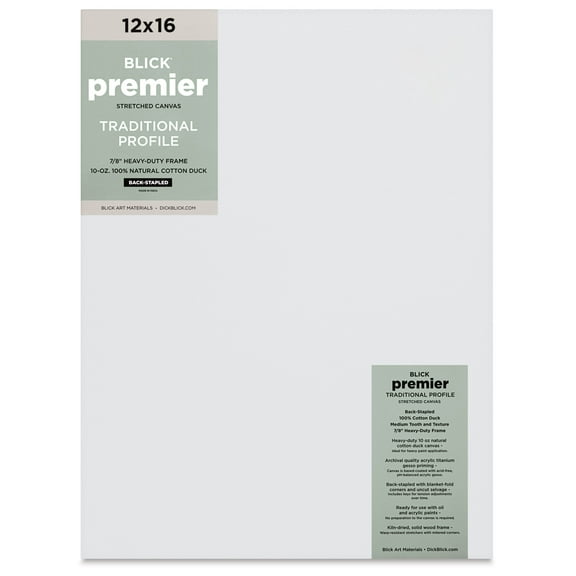 Blick Premier Stretched Cotton Canvas - Traditional Profile, Back-Stapled, 12" x 16"