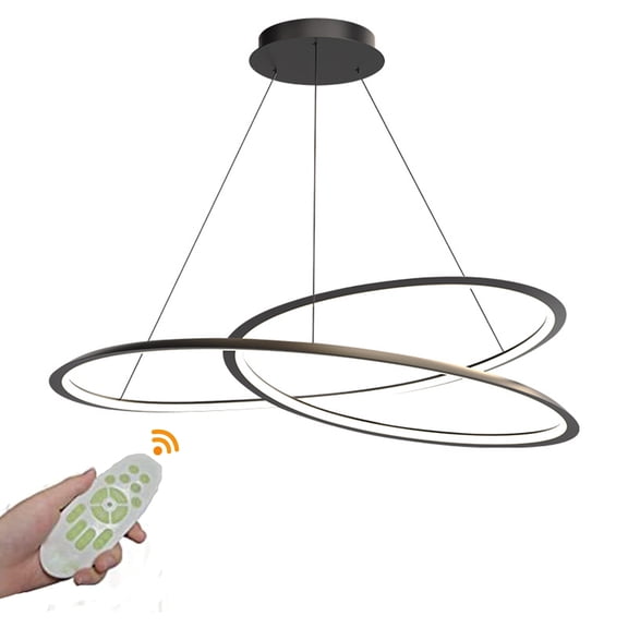 Modern LED Chandelier, Modern Dimmable Chandelier, Pendant Light with Remote Control, Black, Height Adjustable