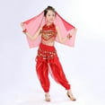 thumbnail image 6 of Red Girls Belly Dance Outfit - Middle Eastern Style 5-13 Years 100% Polyester with Coin Embellishments & Flowy Harem Pants, Complete Performance Set,Size 11-13 T, 6 of 7
