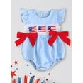 thumbnail image 3 of Okbabeha Newborn Baby Girls 4th of July Outfits Fourth of July Bubble Romper Fly Sleeve USA Flag Embroidery Bodysuits Summer Independence Day Clothes, 3 of 8