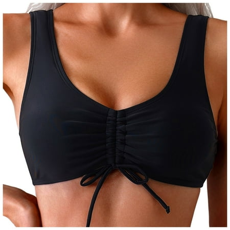 GEWSEY Women Underwire Bikini Swim Top - Push Up Knot Front Swimsuit Top 2025 Bathing Suit Bra Top Black  S