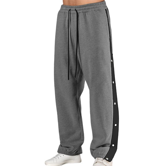 sususu Sweatpants Men Baggy,Men's Casual Jogger Pants Winter Warm Sweatpants Full Button Front Streetwear Comfortable Tapered Athletic Trousers,Grey,L