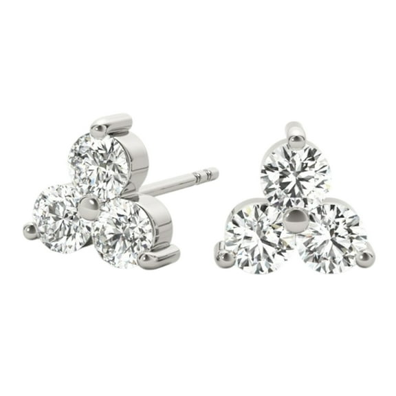 0.25 Carat Diamond Three Stone Stud Earrings In 14K White/ Rose & Yellow Gold