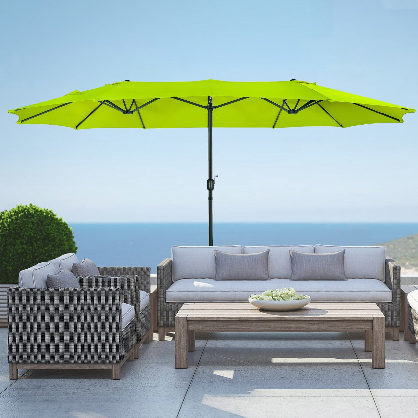 Polytrends Johnn 15-foot Double-Sided Outdoor Offset Patio Twin Umbrella Lime 15'
