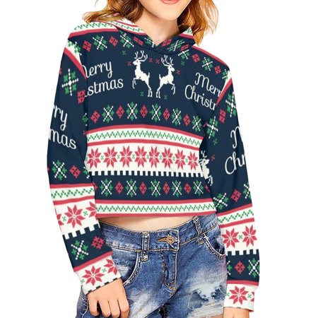 

Renewold Merry Christmas Design Hoodies for Teen Girls 5-6 Years Snowflake Stripes Print Sweatshirts Crop Tops Long Sleeve Pullover Hoodied Cold Weather Outdoor Active Clothes